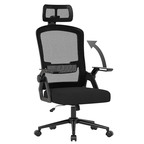 naspaluro Cadeira de escritório ergonómica, com apoio de cabeça ajustável, apoios de braços batíveis, cadeira de secretária giratória com suporte lombar, encosto respirável, carga máxima de 150 kg,