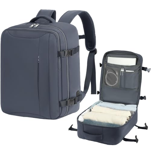 Lossga Mochila viagem cabine avião para Ryanair Easyjet Travel Backpack mochila mala bagagem de mão mochilas viagem homem mulher, Cinzento nebuloso, 45 x 36 x 20 cm, Mochila