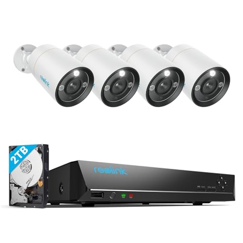 Reolink 12MP Kit câmaras de vigilância exterior H.265, 4 peças sistema de câmara de segurança com visão noturna 30 m, áudio bidirecional, NVR de 8 canais com HDD de 2 TB, gravação 24/7, RLK8-1200B4-A