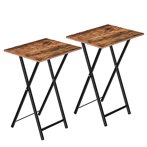 HOOBRO Mesa auxiliar dobrável de 2, mesa lateral para sofá, mesa pequena para portátil, pequena dobrável mesa de TV, estrutura de armazenamento fácil, castanho rústico e preto EBF25BZ01