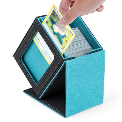 Tolesum Caixa de cartas vertical para MTG, com janela de exibição, Card Deck Box para 100 cartas, caixa de baralho magnética para comandante/TGC/cartões comerciais - azul claro