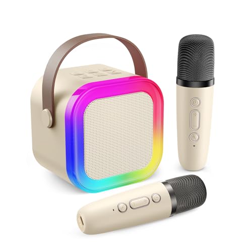 Fede Karaoke 2 microfones para crianças, mini karaoke infantil microfones sem fios altifalante Bluetooth portátil com efeitos de mudança de voz e luzes LED, melhores brinquedos presentes para meninas