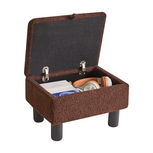 Aibiju Apoio para os pés com armazenamento, apoio para os pés pequeno em pele sintética para sofá, assento adicional para sala de estar, quarto, entrada, escritório, castanho YD-JD136B