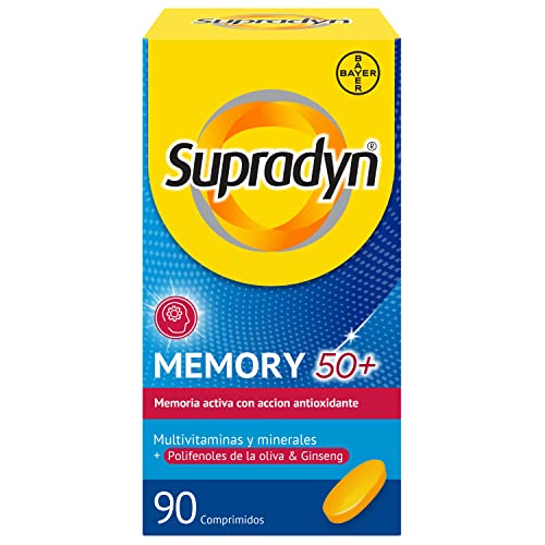 Supradyn Memória 50 multivitaminas para memória e concentração, vitaminas, vitamina C, minerais, ginseng, zinco, sem lúten, sem lactose, laranja, amarelo, 90 comprimidos