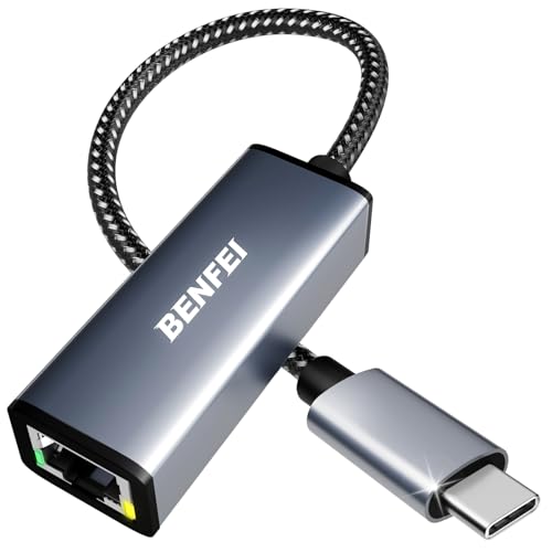 BENFEI Adaptador USB-C para Ethernet LAN, USB tipo C (Thunderbolt 3) para RJ45 adaptador de rede compatível para MacBook Pro 2019/2018/2017, MacBook Air e muito mais[Caixa de alumínio e cabo de nylon]