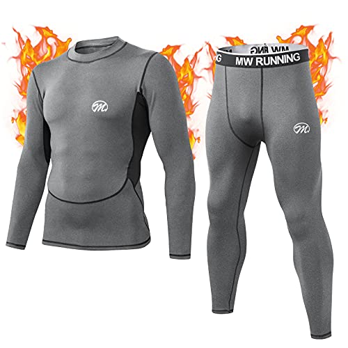 MeetHoo Men’s Thermal Underwear Set, Compression Base Layer Sports Long Johns Fleece Lined Winter Gear Running Skiing