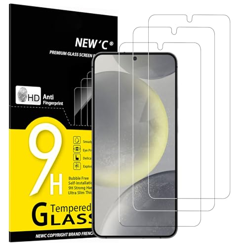 NEW'C 3 peças, protetor de ecrã para Samsung Galaxy S24 Plus / S24 5G, vidro temperado anti-riscos, anti-impressões digitais, sem bolhas, dureza 9H, 0,33 mm ultra transparente, ultra resistente