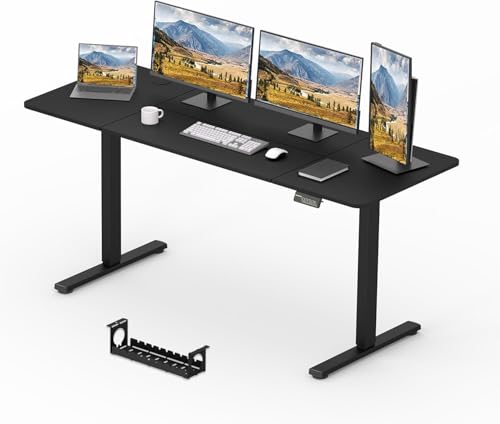 SANODESK Mesa elevável, elétrica 180 x 80 cm com 2 ganchos, fechadura para crianças, Standing Desk, mesa elevável, função de memória, para trabalho / casa (preto)