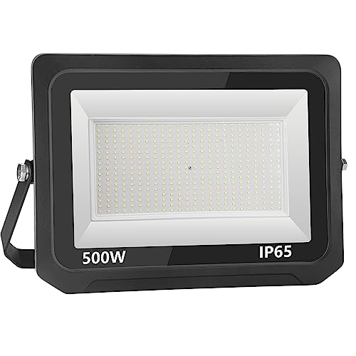 500 W Projetor LED para exterior, 50000 LM Foco LED para exteriores, IP67, impermeável, 6000 K, projetor de segurança e iluminação para jardim, garagem, relva, calçada, terraço, branco frio, X1)