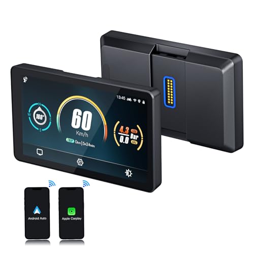 Ecrã táctil CARabc DB601 de 6" para motocicletas BMW, CarPlay e Android Auto sem fios, resistente à água IP68, GPS integrado, WiFi 5G, compatível com Siri e assistente do Google.