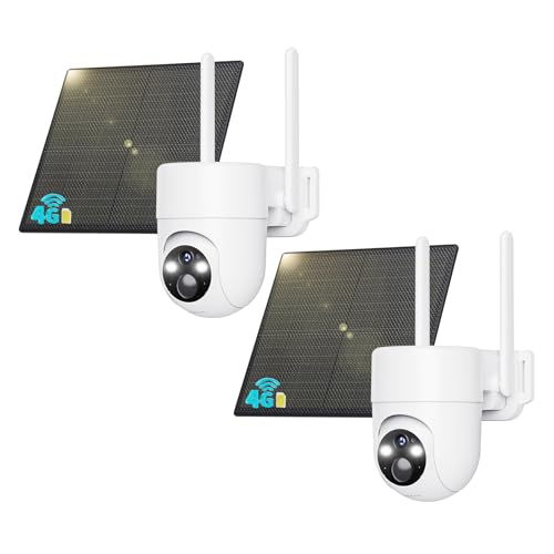 SEHMUA 4G LTE Câmara de vigilância exterior com painel solar, 2 K PTZ câmara de vigilância com cartão sim, deteção humana PIR, visão noturna, IP66 impermeável, PTZ 355 °/90°, áudio bidirecional, 2
