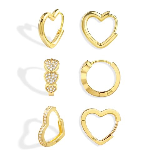ALEXCRAFT 3 pares brincos mulher prata 925 banhado a ouro 14 K, brincos de aço inoxidável mulher, conjunto de brincos para mulher dourados presentes jóias festa