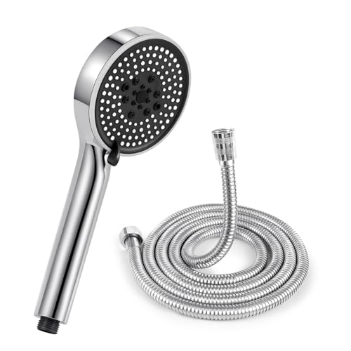 Netinpeater Cabeça de chuveiro com mangueira 2 m, cabeça de duche grande (120 mm de diâmetro), alta pressão com 5 tipos de modos (com mangueira de 2 m)