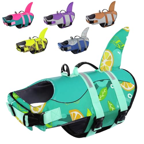 CITÉTOILE Colete flutuante cão tubarão, colete salva-vidas camuflagem cão grande, salva-vidas flutuante cão, colete de água cão, Dog Life Jacket Vest com pega para desportos aquáticos