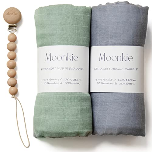 Moonkie Muselina bebé, manta bebé embalagem de 2, bambu algodão 120 x 120 cm, arbusto bebé recém-nascido, Swaddle bebé ultramacio e respirável, toalha para bebé, certificação OKEO-Tex