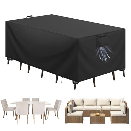 Aujink Capa mesa exterior impermeável, capa para móveis de jardim, cobertura para móveis de jardim, tecido Oxford 420D, anti-vento anti-UV, capa protetora mesa exterior, preto, 170 x 94 x 71 cm