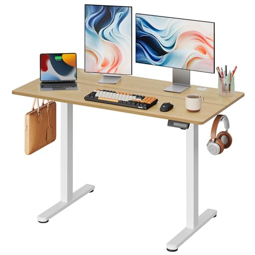 DEVAISE Mesa elétrica elevável, mesa regulável com altura 120 x 60 cm com 3 memórias, mesa de escritório com painel inteligente em casa com placa montada, carvalho natural