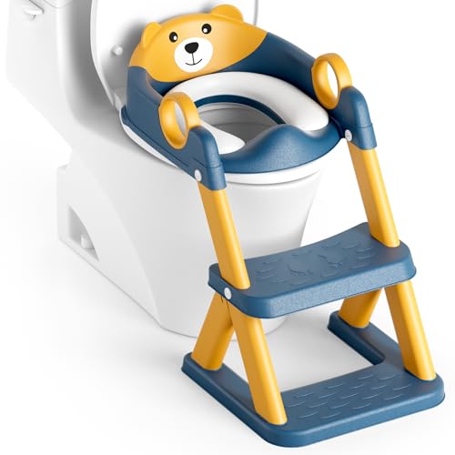 Rabb 1st Adaptador Wc para crianças, dobrável portátil infantil assento sanitário, sanita de treino 2 em 1 para crianças, almofada antiderrapante e anti-picadas, banco de escada