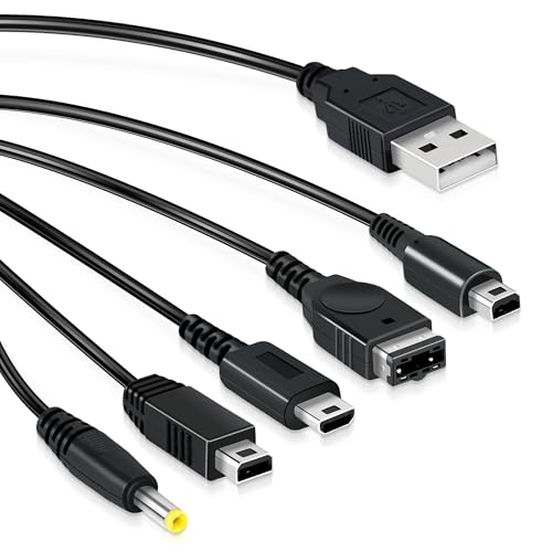 Mcbazel Cabo carregador USB 5 em 1, carregador USB vários tipos de interfaces compatível com consolas DS Lite/NDS/New 3DS XL/New 3DS/3DS XL/3DS/2DS/DSi XL/Wii U/GBA SP/PSP1000/2000/3000/2000/3000 0