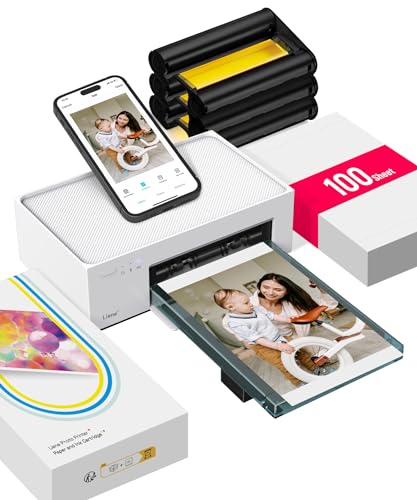 Liene Impressora fotográfica (10 x 15 cm) pack com 100 folhas, Wi-Fi impressora de fotos instantânea para PC/iPhone/Android, impressão a sublimação, 300DPI, impressora móvel doméstica