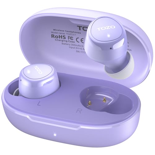 TOZO E1 Auriculares sem fios Bluetooth 5.3 com ENC chamadas ultra-leves EQs ajuste 30H reprodução USB tipo C IPX6 roxo