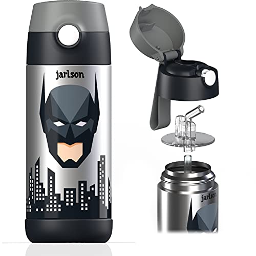 Jarlson Garrafa de água térmica em aço inoxidável para crianças, sem bpa, com palhinha, para levar para a escola e fazer desporto, 350 ml