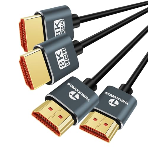 Thsucords 8K 4K Cabo HDMI ultra fino 5 m 2 unidades, fino flexível HDMI 2.1 de alta velocidade 4K@120Hz 8K@60Hz 48GBps, compatível com Roku TV/HDTV/PS5/Blu-Ray