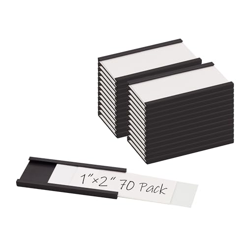 Realth 70 peças Etiquetas magnéticas digitáveis porta-etiquetas magnéticas com película protetora transparente 25,4 mm x 50 mm para escritórios, armazéns e prateleiras metálicas, MLH1270