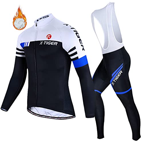 X-Tiger Equipamento de ciclismo para homem, casaco e calças com suspensórios, respirável, secagem rápida com 5D, com gel acolchoado