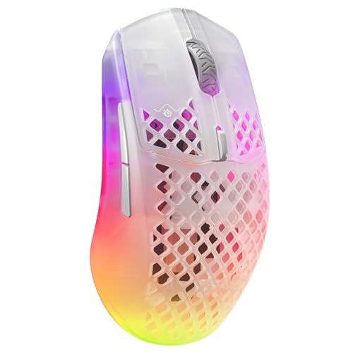 SteelSeries Aerox 3 Wireless Ghost Rato sem fios Gaming, design ultraleve resistente à água, RGB Sensor ótico TrueMove Air 18K DPI