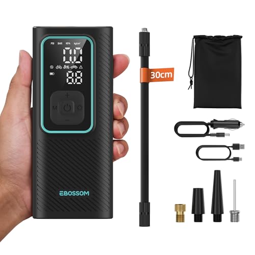 Compressor de ar portátil de 10,3 bar, insuflador de rodas para carro a bateria 6000 mAh e 12 V DC, mini insuflador elétrico para automóvel, moto, bicicleta e bola, bomba de ar com função de luz LED