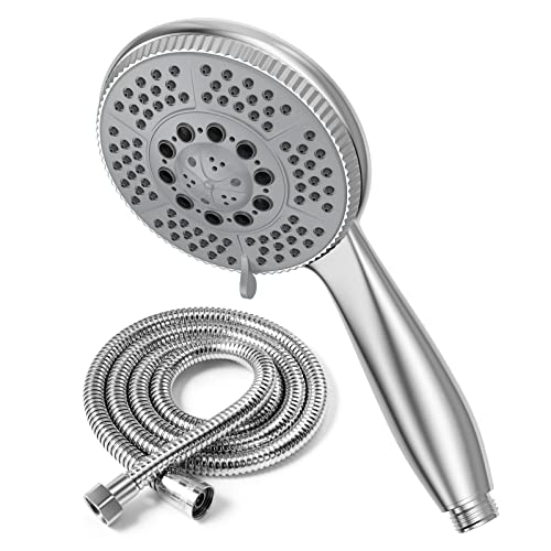 Vinabo Alcachofra de chuveiro 1,5 m flexível de chuveiro de aço tubo, 5 funções de jato, chuveiro multifuncional de alta pressão, ABS cromado, pulverizador de chuveiro anticalcário, cabeça com ,