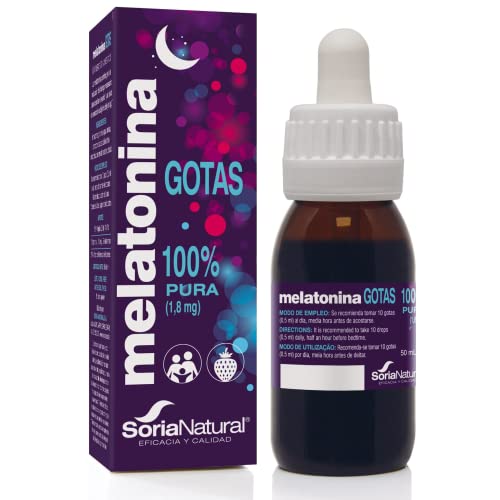 Soria Natural Melatonina pura gotas de 1,8 mg - sonho melatonina gotas para dormir profundamente, 100% pura, melatonina crianças e adultos, garrafa com 50 ml