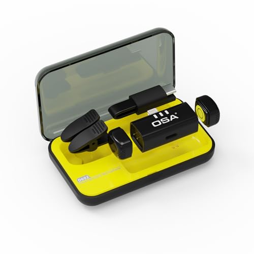 OSA Microfone sem fios Lavalier, cancelamento de ruído inteligente, mini microfone de sincronização automática para iPhone/iPad para gravação, transmissão ao vivo, Tiktok (Lightning/ 2MIC)