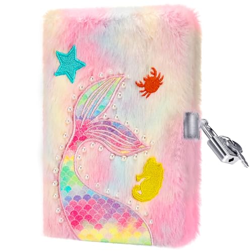 PESLNG Diário secreto menina diário com fecho, ideal para o regresso às aulas e presentes especiais (sereia pérola, cor clara, multi)