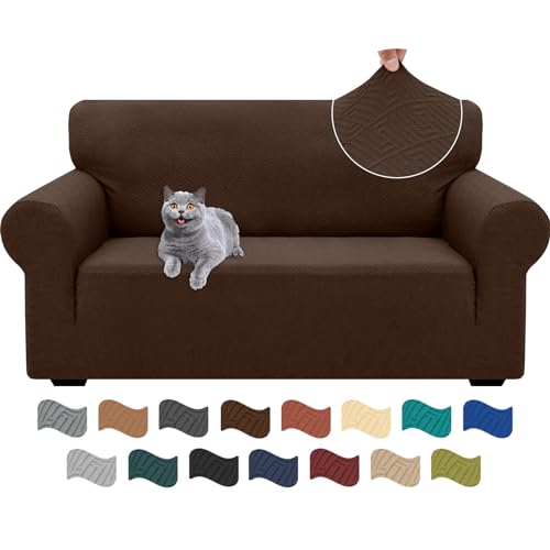 Ystyle Capa para sofá ajustável de 2 lugares, capas para sofá elástico, capa de sofá anti-gatos cães, sofá cover com apoios de braços, Jacquard capas cobertura sofá antiderrapante lavável, café