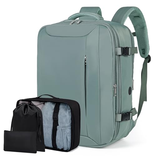 Xkdoai Mochila viagem cabine avion 45 x 36 x 20, mala malas de cabine com organizador de bagagem 3 conjuntos mochila de viagem bagagem de mão para mulher homem, verde