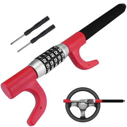 Tevlaphee Barra anti-roubo de carro reforçada para volante código de senha sem chaves (vermelho)
