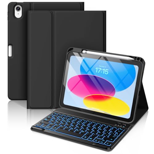 Vobafe Teclado para iPad de 10 geração 2022/11 geração A16 2025 (10,9/11 polegadas), QWERTY espanhol Ñ, retroiluminado de 7 cores Bluetooth magneticamente teclado para iPad 10/11 Gen, preto
