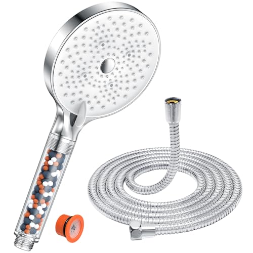 YEAUPE PRO Alcachofra de chuveiro com mangueira 1,6 m, chuveiro de banho com filtro, 6 padrões de pulverização, alta pressão, antical, mão redonda grande (130 mm), economia de água cabeça de chuveiro,