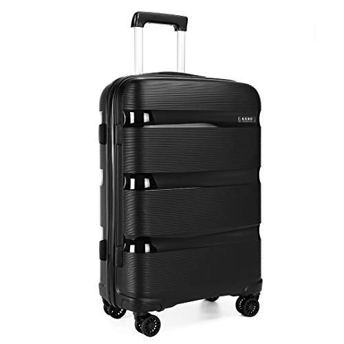 Kono Mala de viagem rígida 4 rodas Trolley 65 cm média, resistente e leve, fechadura TSA, fecho de correr YKK, Preto, Mala