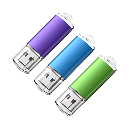 KOOTION Memórias USB (3 unidades - 64 GB) 3 cores Pendrive USB 64 GB leve pequeno e prático USB Stick Flash USB 2.0 para computador/TV/carro/Player, ect (azul, verde, roxo)