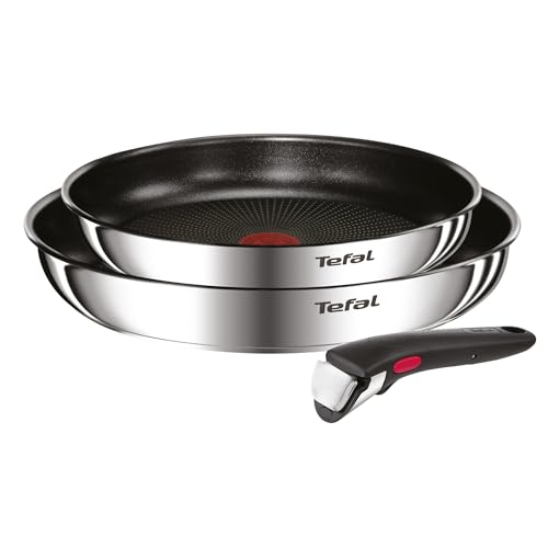Tefal Ingenio Emotion Conjunto de 2 frigideiras 22/26 cm cabo removível, adequado indução, antiaderente, revestimento titânio, sinal térmico, máquina de lavar louça e forno