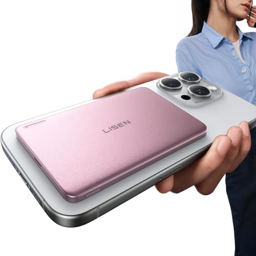 LISEN Mini Magsafe Power Bank 0,8 cm, ultra fino magnético, bateria externa para iPhone, bateria portátil Magsafe 5000 mAh & PD 18 W USB-C, acessórios essenciais de viagem para iPhone 16/15 Pro Max/14