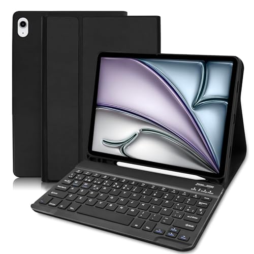 COEZFE Capa com teclado para iPad Air 11 M2 2024/M3 2025, espanhol Ñ Bluetooth magnético removível, capa teclado para iPad Air 11 polegadas M3 2025/M2 2024/ 6th/5th/ 4th Genen , preto