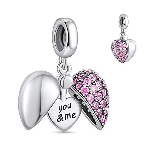 NINGAN Charm ciondolo in argento sterling 925 'I Love You 'Zircone lucido pendente a forma di cuore Adatto per collana del braccialetto delle donne San Valentino presente della festa della mamma