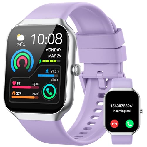 Relógio inteligente mulher e homem, 1,96" HD 2025 Smartwatch com chamada Bluetooth, monitor de sono/podómetro, 113 modos desportivos, pulseira atividade impermeável IP68 para Android iOS roxo