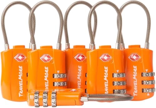 Cadeado TSA de combinação com cabo para malas, mochilas e muito mais, laranja (6 unidades)