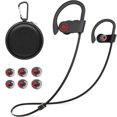NUASI Auriculares sem fios desportivos, Bluetooth 5.3, impermeável IPX7 para corrida, ciclismo, fitness, escritório, preto