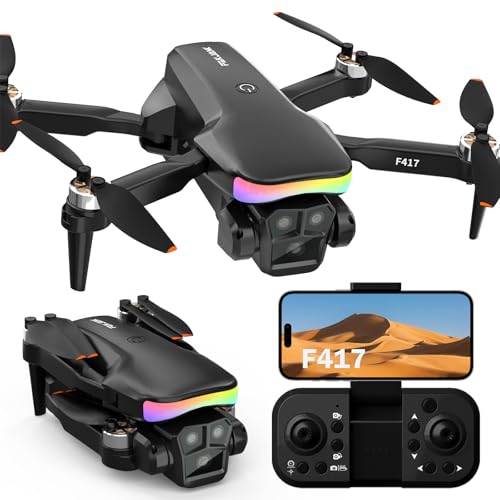 Drones para crianças, 90° Ajust Dron com câmara HD 1080P, 5G Wifi, faixa LED motor sem escovas, vídeo ao vivo Quadcopter RC dobrável para adulto crianças, One Touch descolagem / aterragem, bolsa